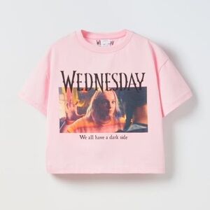 NWT Zara Girla Kids Pink ENID WEDNESDAY © T-SHIRT Top Size 9 - 10